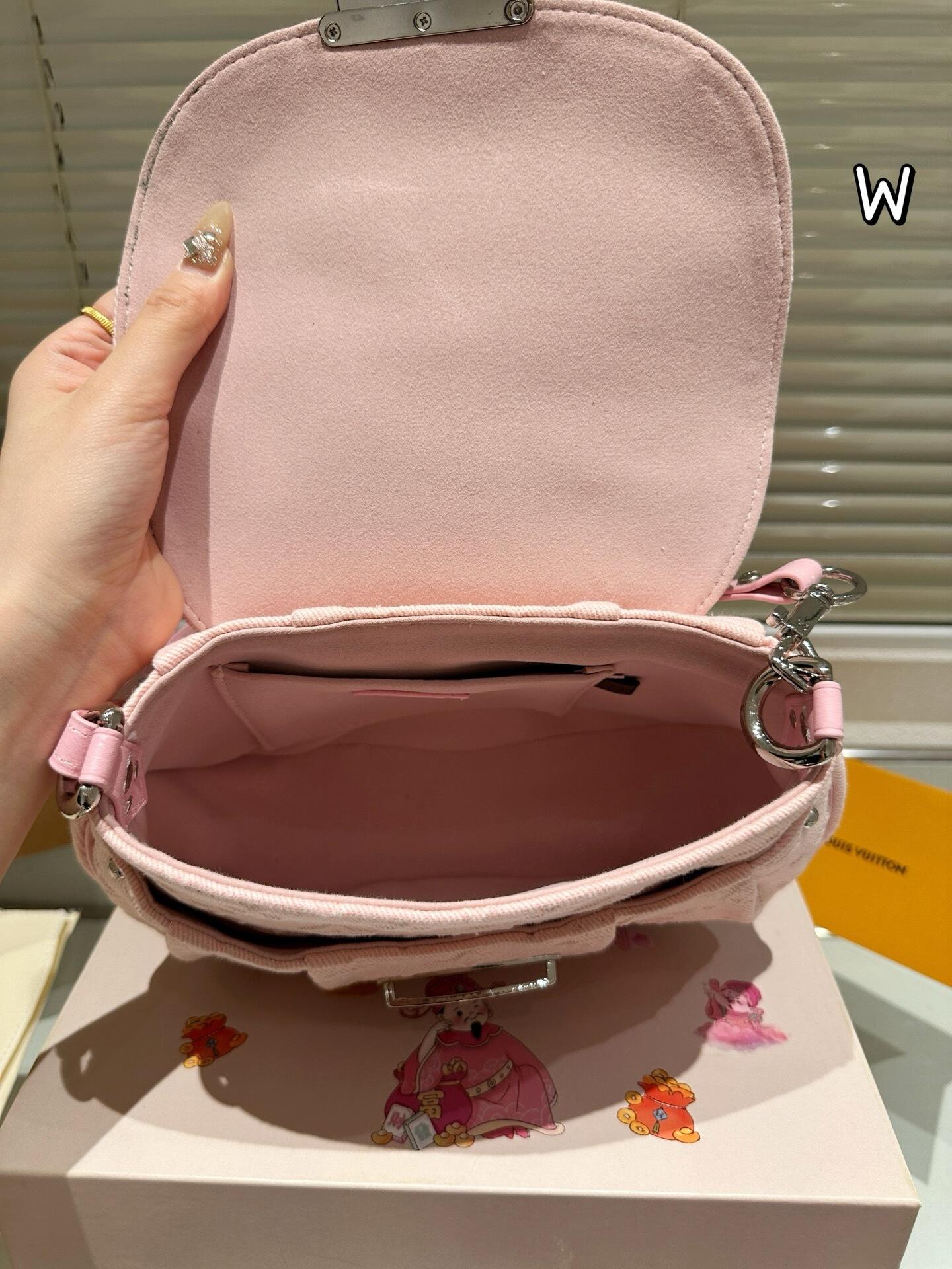 Pink Denim Signature Belle Bag