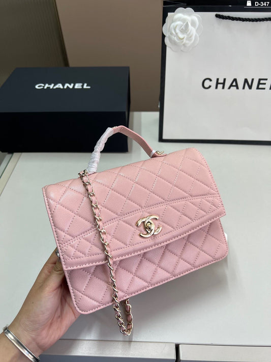 Double C Pink Quilted Square Signature Bag