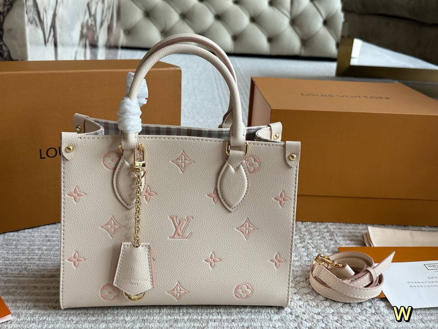 Cream/Pink Monogram On the Move Tote
