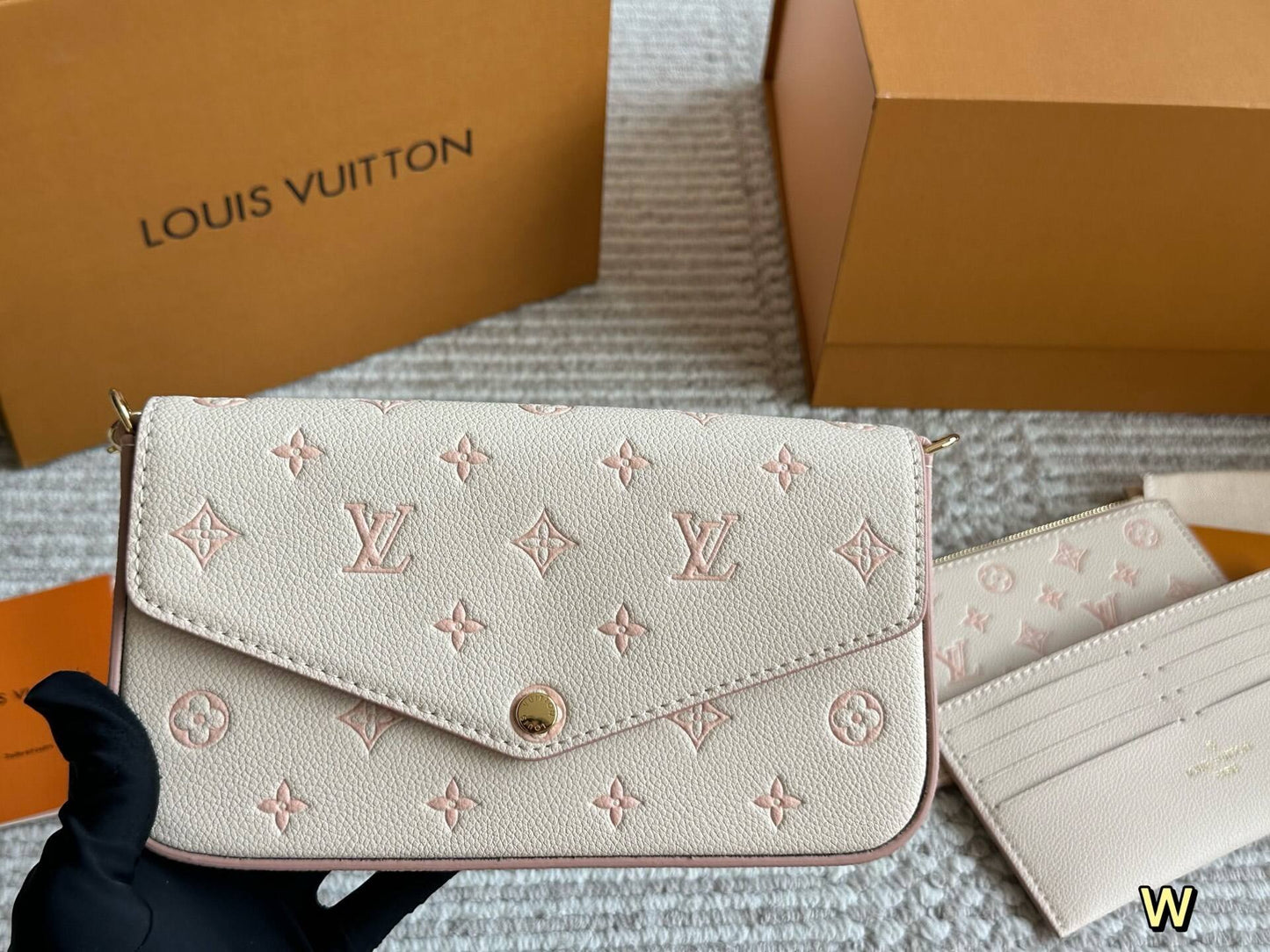 Cream/Pink Monogram Wallet Bag