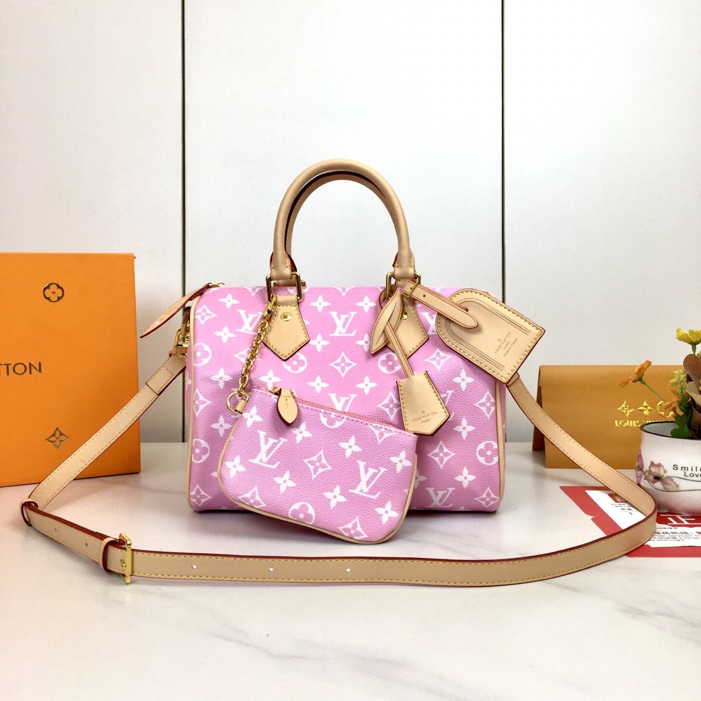 Dark Pink/White Mini Duffle Bag (25cm)