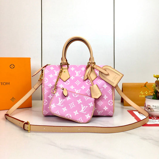 Dark Pink/White Mini Duffle Bag (25cm)